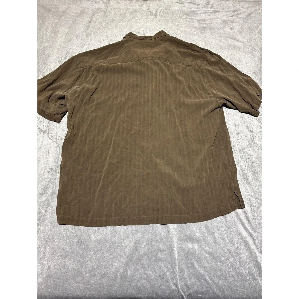 Tommy Bahama Shirt Mens XXL Brown Stripe Silk Short Sleeve Button Front Shirt - Picture 7 of 7